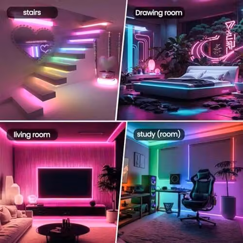 ENERJ RGBIC Neon Rope Light, 5m Multicolour Waterproof IP65 LED Strip, 50W 5000LM Smart Lighting with App, Remote Control and Music Sync – 8