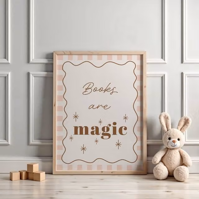 Autumns Corner Books Are Magic Checkerboard Paper Poster, Olive Green, A4