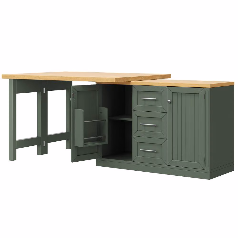 Merax Extendable Kitchen Island Sideboard with Swivel Dining Table in Green, W/D/H: 120 x 40 x 75 cm – 3