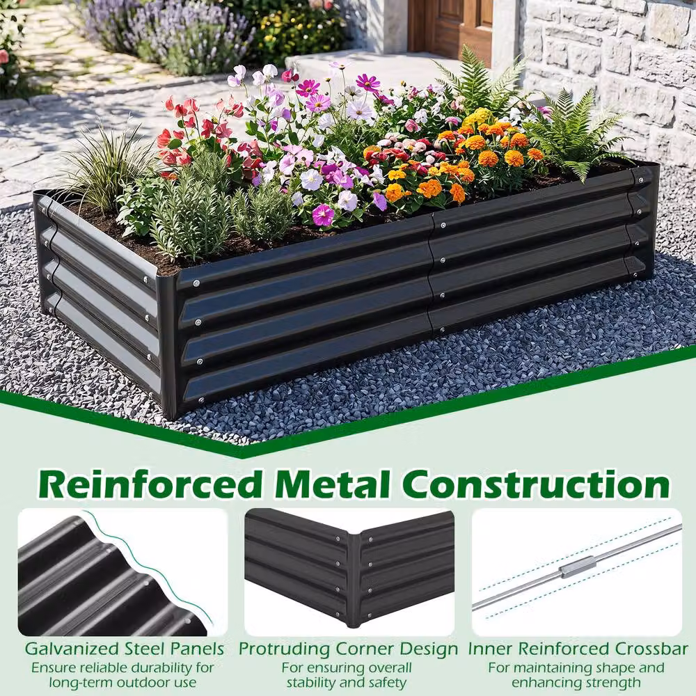 Costway Galvanised Steel Raised Garden Bed Metal Planter Box, Grey, W: 123 cm, D: 64 cm, H: 29 cm – 4