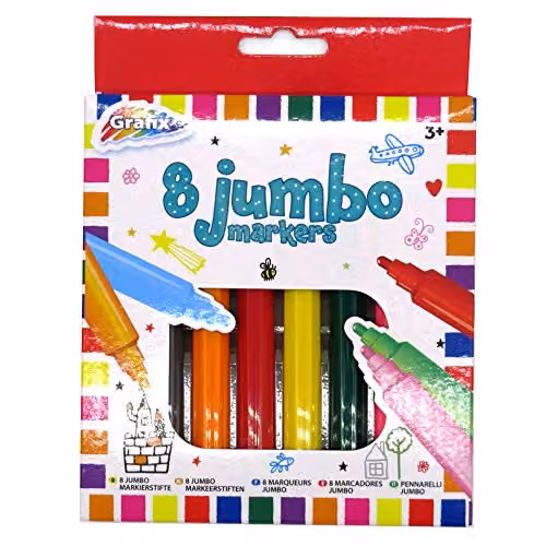 Grafix Jumbo Chisel Tip Colouring Markers, Box of 8, Multicolour