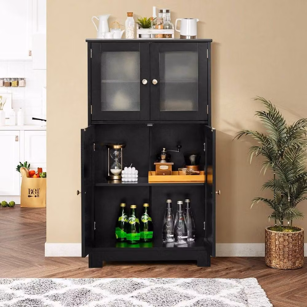 KORVIXA Freestanding Black Bathroom Floor Cabinet with Glass Doors and Internal Shelves W: 100 cm, H: 100 cm – 3