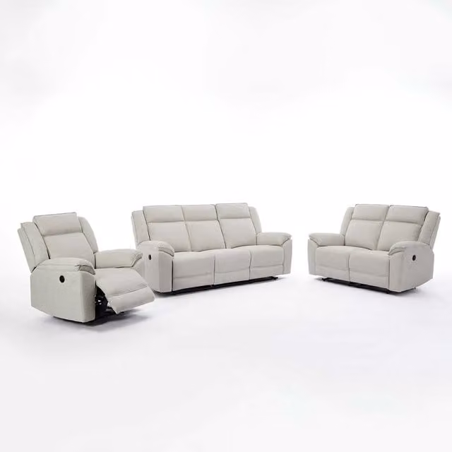 More4Homes Skye 3-Piece Electric Recliner Sofa Set in Beige Linen Fabric