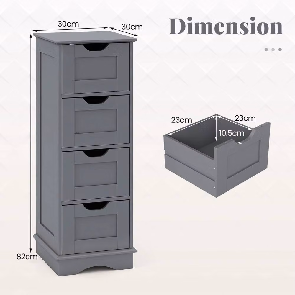 VOGREX Grey Modern Matt Freestanding Narrow Bathroom Storage Cabinet – 2