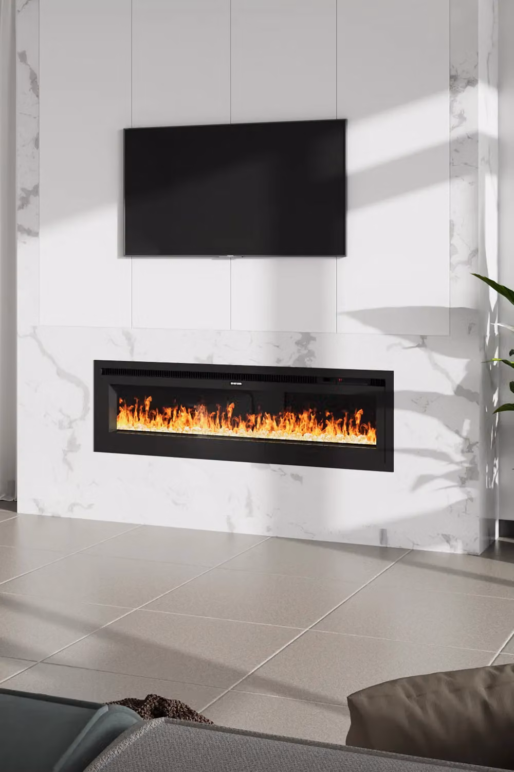H&O Direct 50 Inch Electrical Fireplace in Black with Remote, 12 Flame Colours and Adjustable Heating Modes – 2