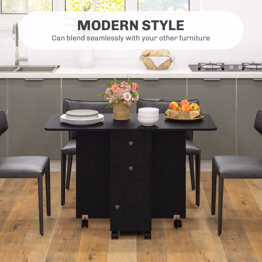 Wyld Haus Distressed Black Butterfly Drop Leaf Dining Table – 5