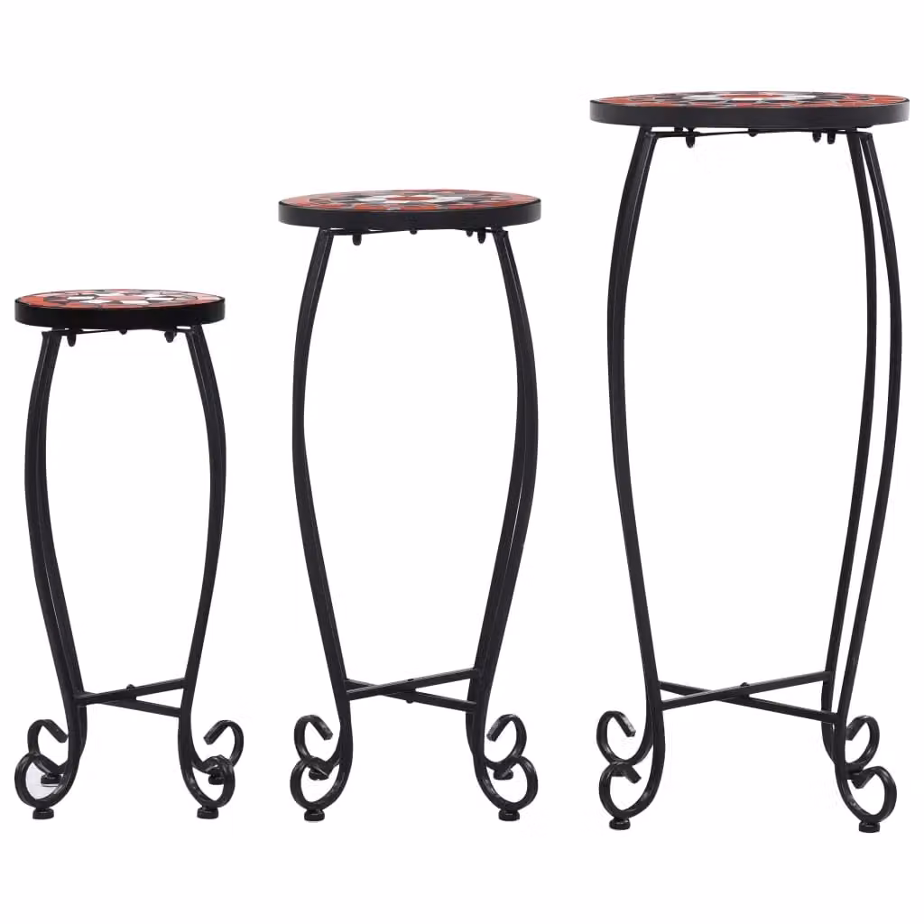 Berkfield Home Mosaic Nesting Tables, 3 Piece Set in Brown, White and Multicolour Ceramic with Powder Coated Steel Frames – 2