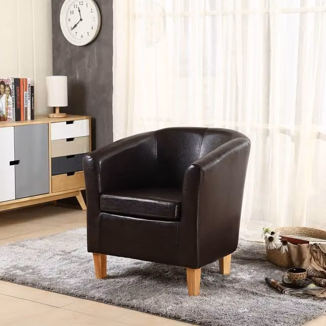 WestWood Modern Brown Faux Leather PU Tub Chair with Armrests