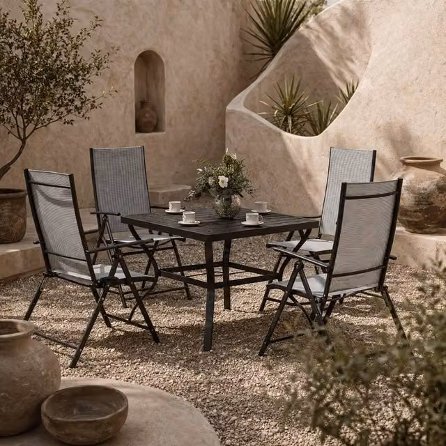 Wyld Haus Mattilo 4 Seater Outdoor Dining Set with Square Table and Chairs in Light Grey and Black – 1