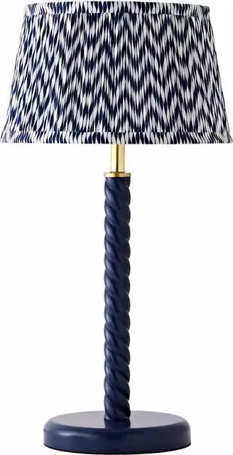 Amara Navy Twist Table Lamp with Chevron Pleat Shade in Blue and White