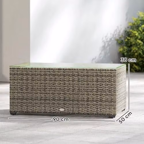 Outsunny Outdoor Rattan Coffee Table with Glass Top, Dark Grey, W/D/H: 90 x 50 x 38 cm – 5