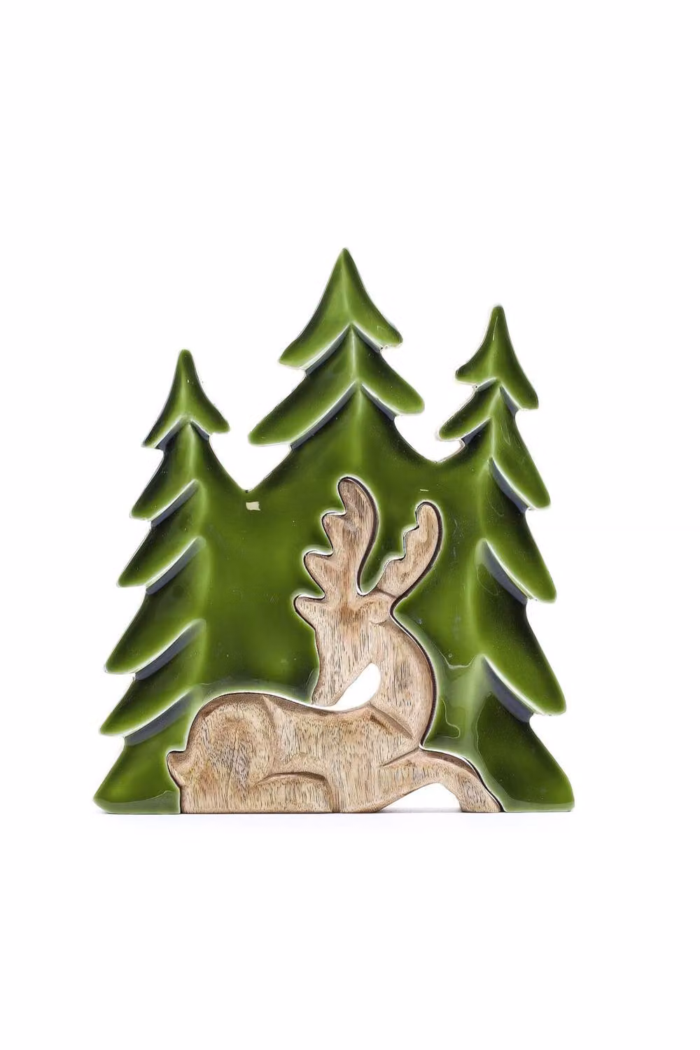 KDMD Lost in the Forest Stag 3D Wooden Tabletop Decor, Dark Green Mango Wood and Enamel, W: 23 cm, D: 20 cm – 2