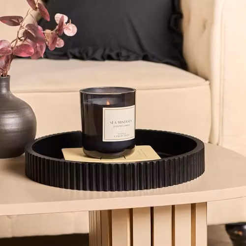 OHS Modern Ribbed Round Decorative Tray in Black, Diameter: 28 cm