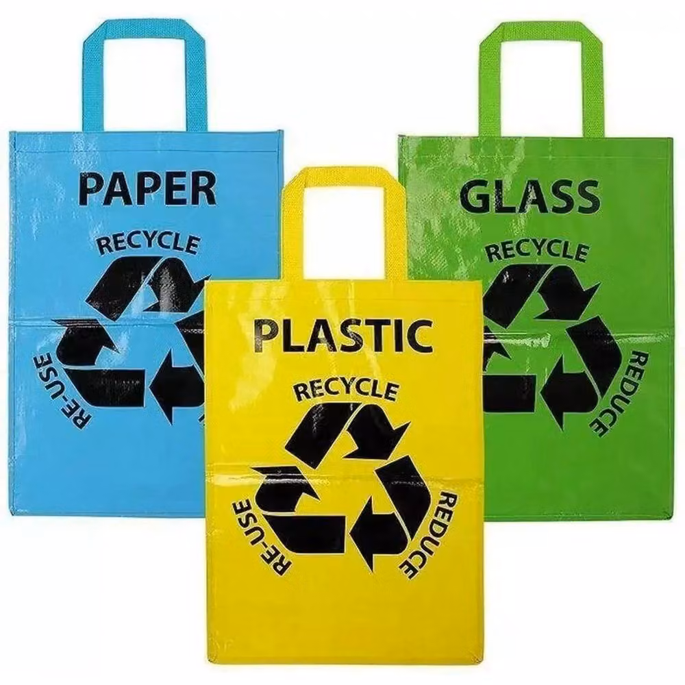 Hinsinc 3-Piece Reusable Colour Coded Recycling Bin Bags in Blue, 0.6m2 – 2