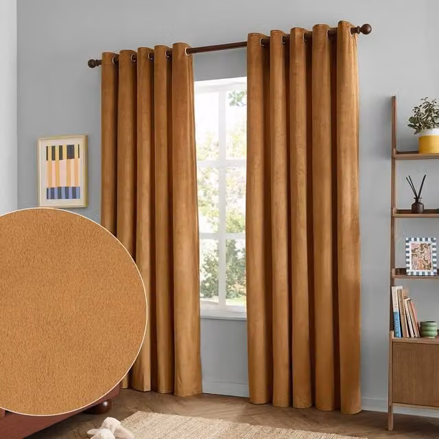 Furn Pale Orange Velvet Blackout Eyelet Curtain Pair, Width: 168 cm, Drop: 183 cm