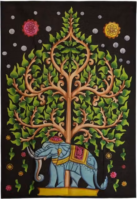 KDMK Multicolour Elephant and Tree of Life Cotton Wall Art, W: 70 cm, H: 110 cm
