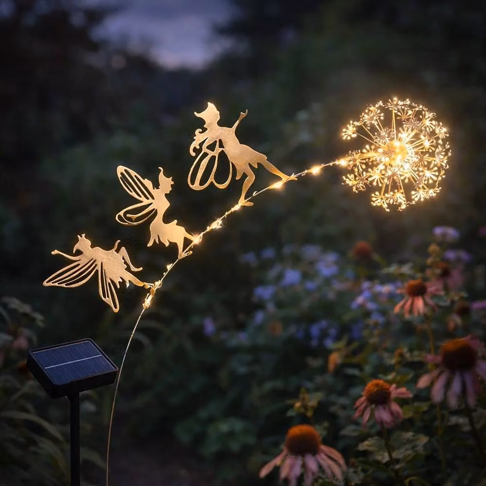 VOGREX Silver Metal Solar Dandelion Fairy Light Garden Stake Ornament, Height: 70 cm – 2