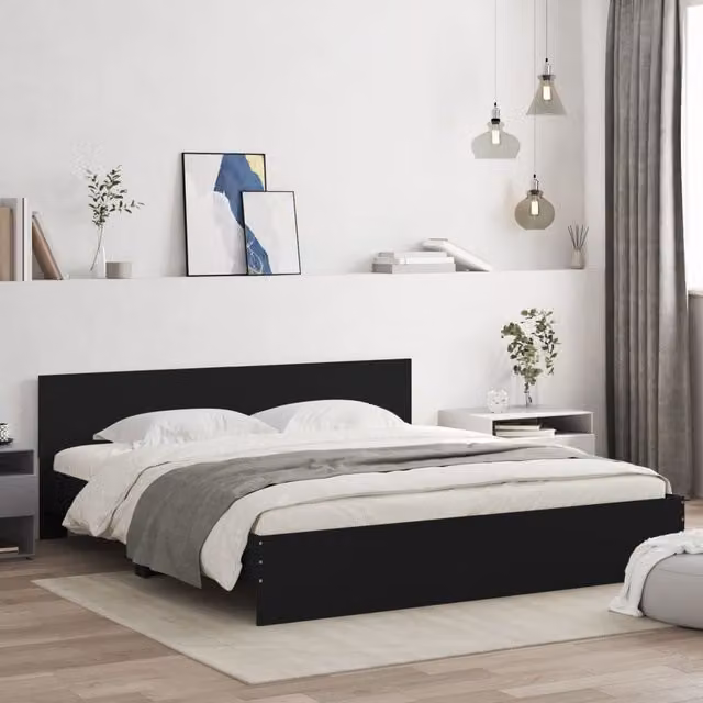 Berkfield Home Black Upholstered Bed Frame W/D/H: 200 x 200 cm – 1