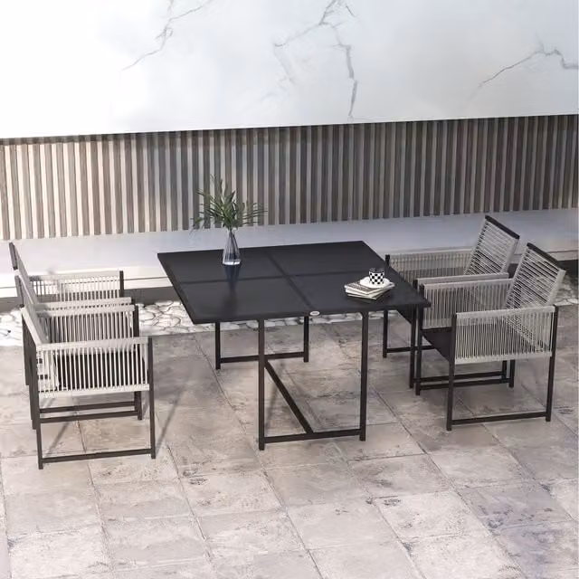 Outsunny 5 Piece Patio Dining Set with Square Glass Top Table and Chairs in Grey