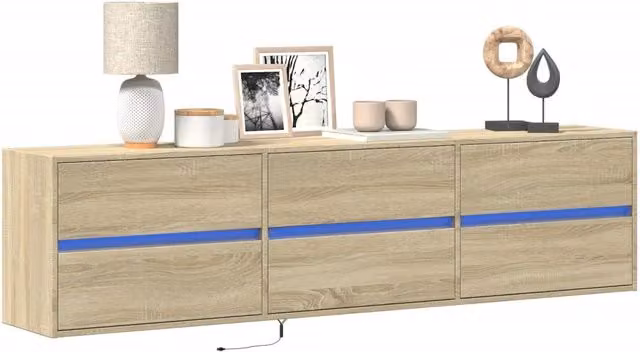 Berkfield Home Wall Mounted TV Cabinet with LED Lighting in Sonoma Oak Brown, W: 180 cm, D: 45 cm, H: 31 cm – 1