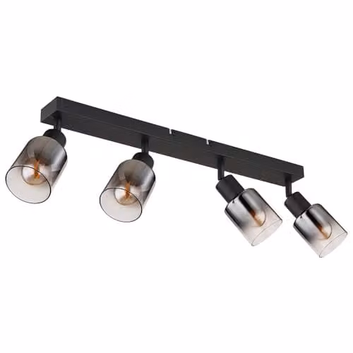 Netlighting Hubertus Ceiling Spotlight Bar in Matt Black with Transparent Glass Shades, 4x E14