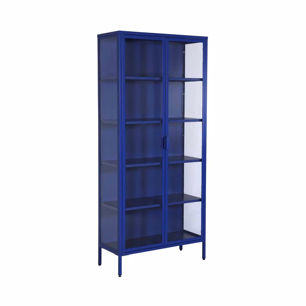 sweeek Industrial Sideboard and China Cabinet in Blue with Steel and Tempered Glass and 2 Doors, W/D/H: 180 x 35 x 80 cm – 2