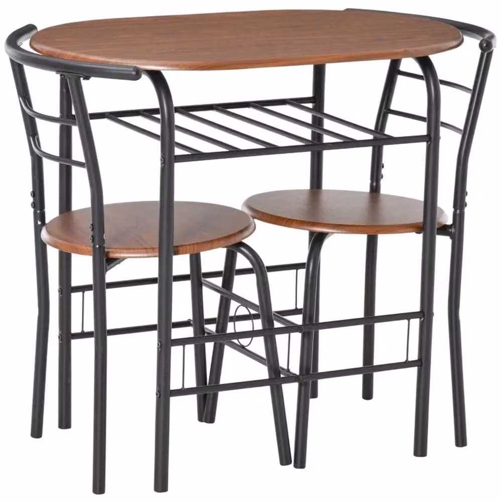 FORGEVIO Compact Kitchen Dining Set with Oval Table and 2 Chairs in Brown and Multicolour – 3