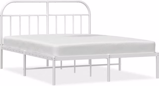 Berkfield Home Metal Bed Frame with Headboard, White, W/D/H: 140 x 190 cm – 1