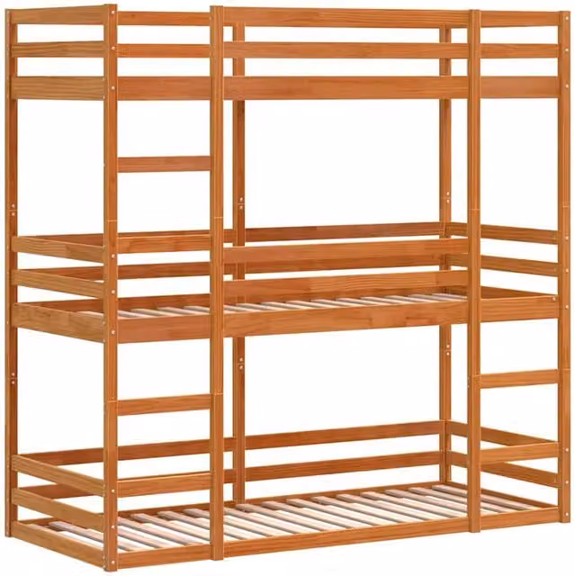 Berkfield Home Triple Bunk Bed in Wax Brown Solid Pine Wood, W/D/H: 80 x 200 cm – 1