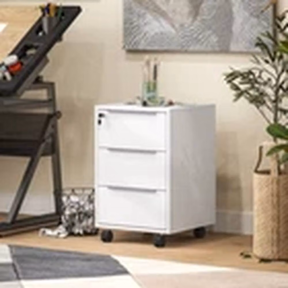 EONLION White 3-Drawer Metal Mobile Locking Filing Cabinet with Castors – 3