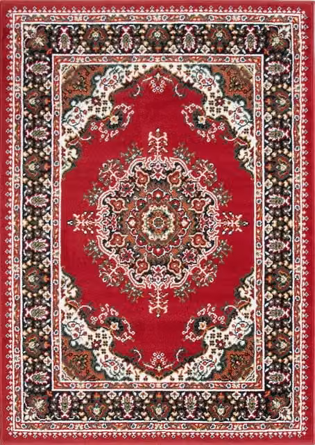 Kukoon Red Bordered Traditional Living Area Rug, W/D/H: 190 x 280 cm