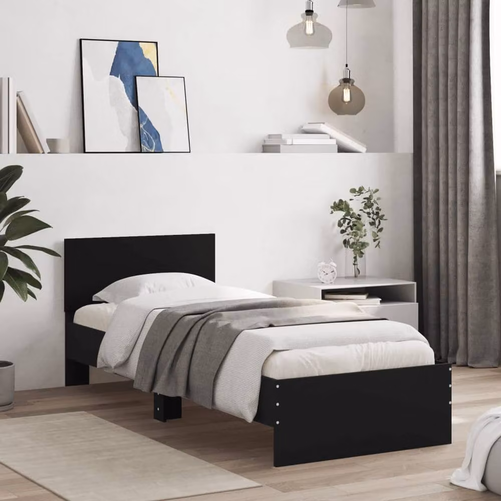 Berkfield Home Modern Small Single Bed Frame in Black with LED Under-Bed Lighting and USB Charging Port, W/D/H: 75 x 190 cm – 3