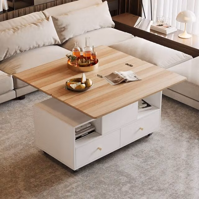 STILVORA Modern Lift-Top Coffee Table with Castors in White – 1