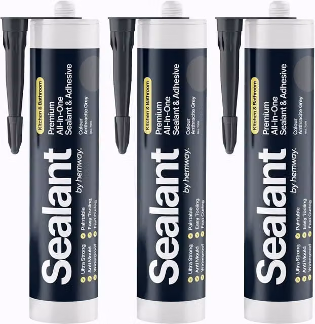 Hemway Hybrid Polymer Sealant and Adhesive, Anthracite Grey, 3 Pack