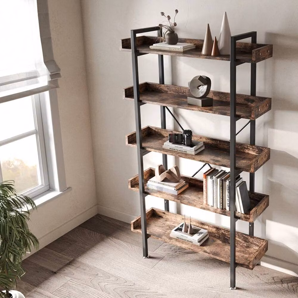 KORVIXA Industrial 5 Tier Shelf Storage Display Rack in Brown, W/D/H: 100 x 100 x 100 cm – 4