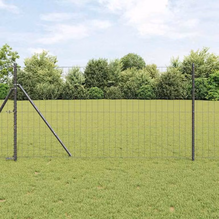 Berkfield Home Euro Fence with 13 Round Posts, 1 x 25 m, Galvanised Steel in Grey and Silver