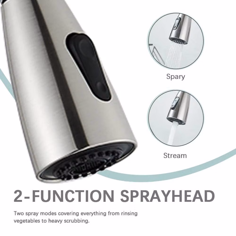 NESTLUNE Single Lever Kitchen Sink Mixer Tap with 360 Degree Pull Out Spray Spout in Matt Silver – 2