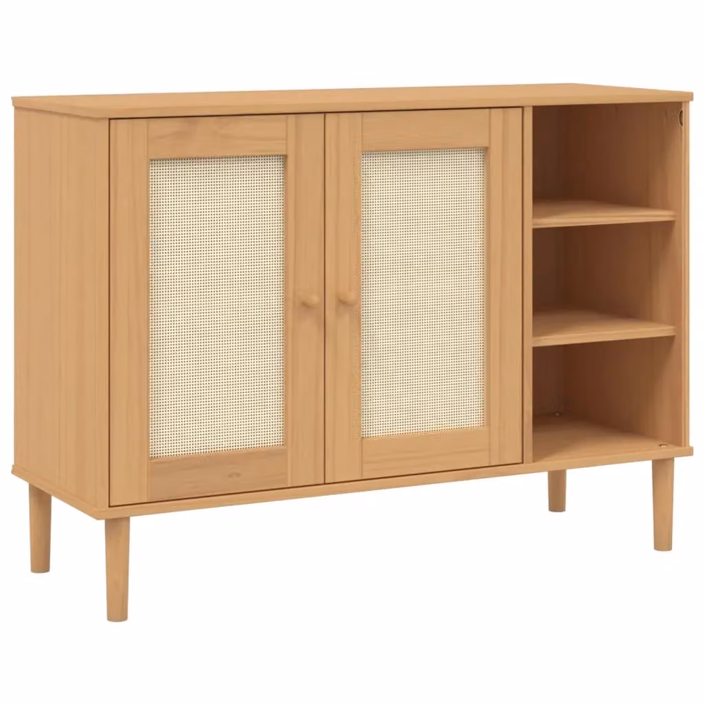 Berkfield Home SENJA Sideboard in Brown Rattan Look Solid Pine Wood W/D/H: 112 x 40 x 80 cm – 2