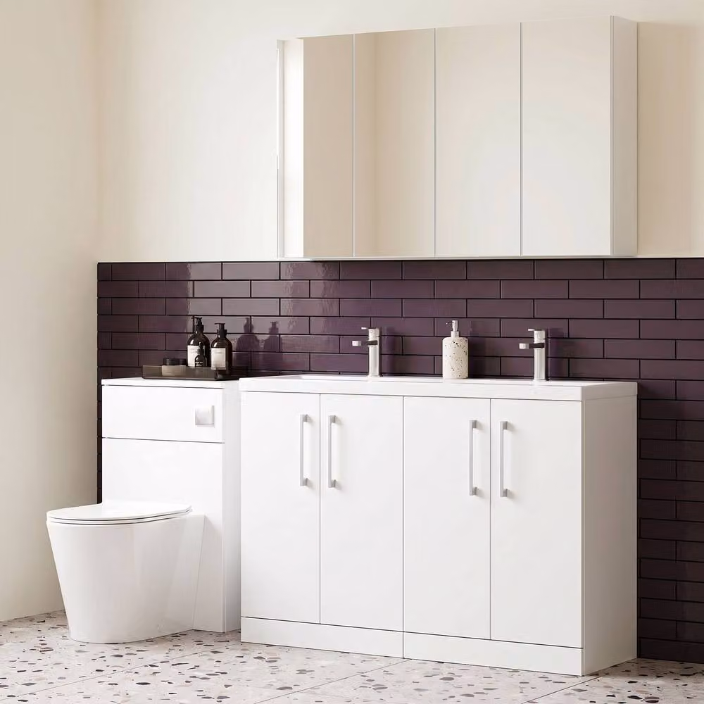 Balterley Level 1200mm Gloss White 4 Door Double Basin Floor Standing Bathroom Unit – 3