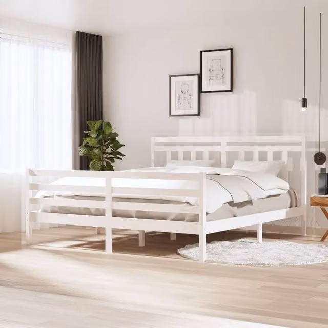 Berkfield Home Super King Size Solid Pine Wood Bed Frame in White, 180 x 200 cm – 1
