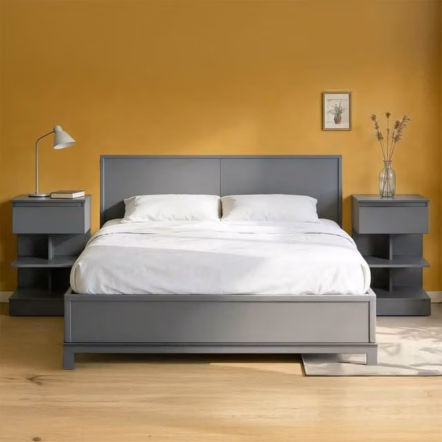 SoBuy Set of 2 Modern Nightstands with 1 Drawer and 2 Shelves, Dark Grey, H: 65 cm – 1