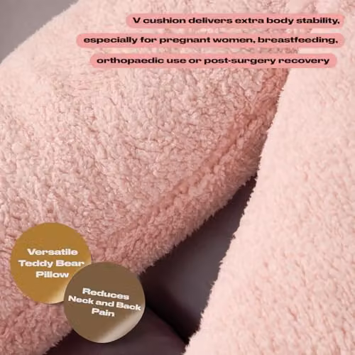 OHS Teddy Fleece V Shaped Pregnancy Pillow in Pink, W/D/H: 68 x 45 x 18 cm – 3