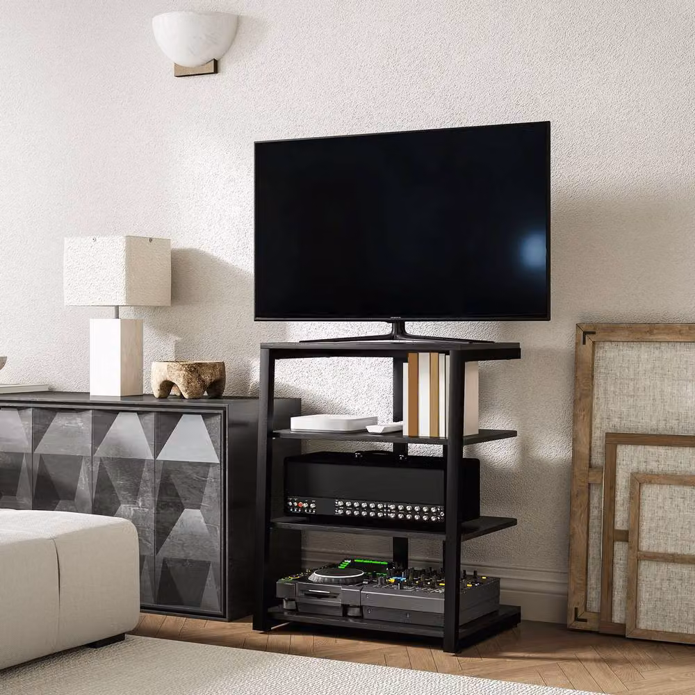 STILVORA 4 Tier HiFi Rack with Adjustable Shelves in Black Metal – 3