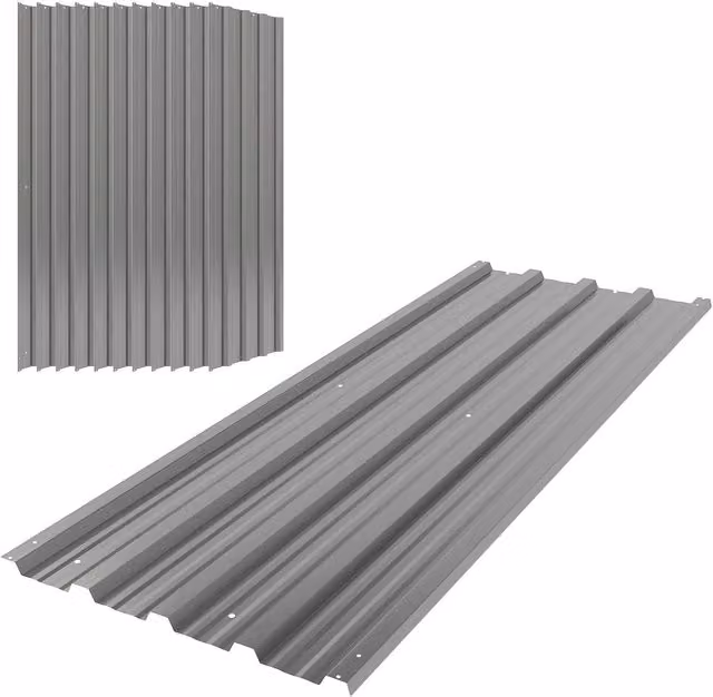 Rolipo Set of 12 Corrugated Galvanised Steel Roof Panels, Light Grey – 1