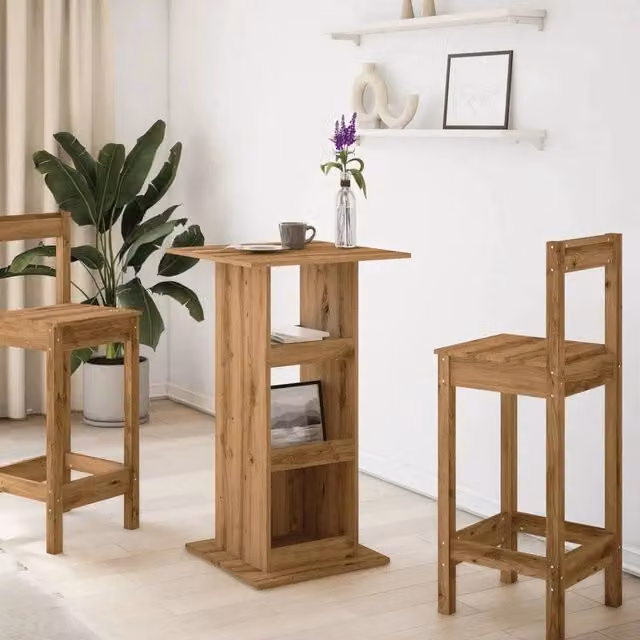 EONLION Artisan Bar Table with Storage in Brown