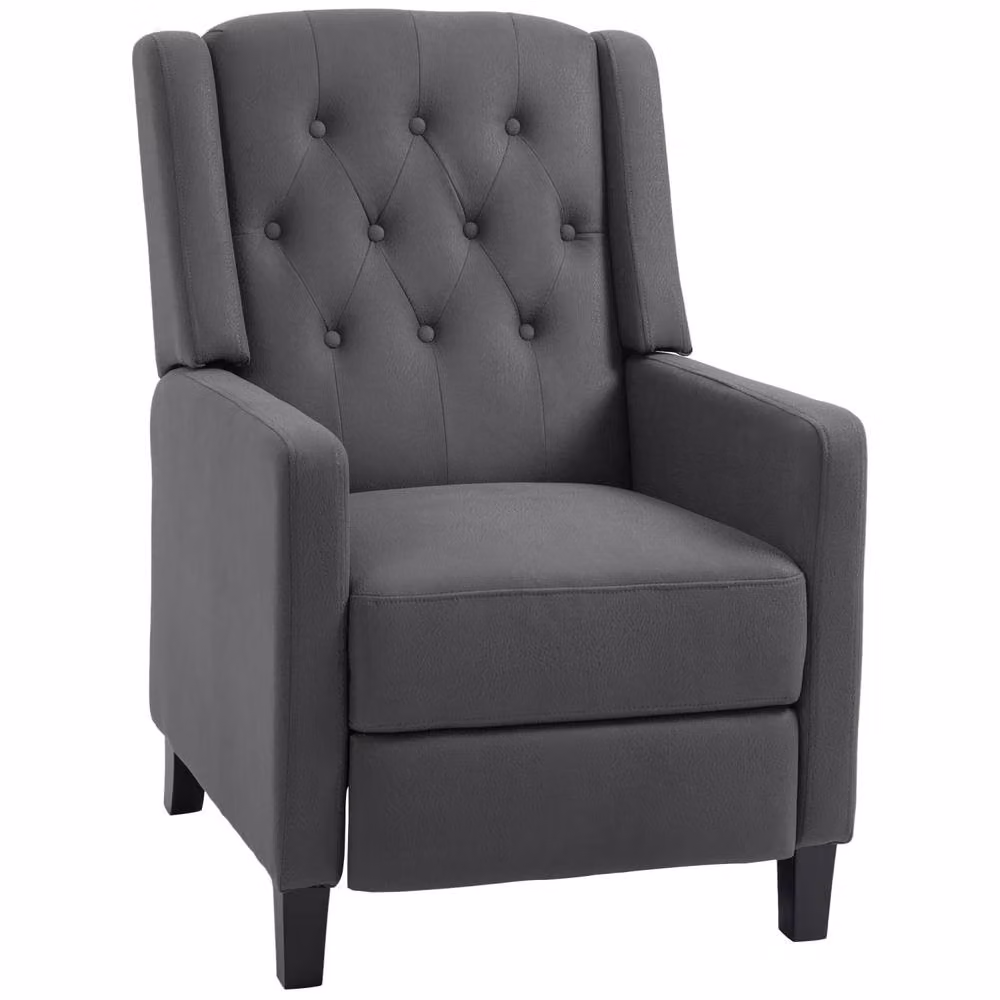Wyld Haus Lino Microfibre Button Tufted Wingback Recliner Armchair in Grey – 2