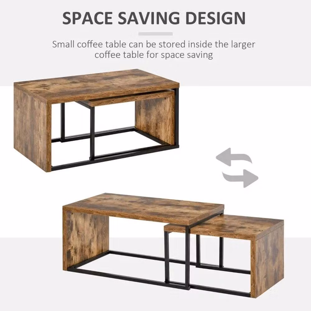 FORGEVIO Set of 2 Rustic Industrial Coffee and Side Tables with Metal Frame in Brown – 5