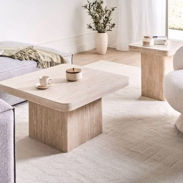 Wyld and Coco Stone-Top Square Coffee Table in Beige with MDF Base, W/D/H: 80 x 80 x 7 cm – 1