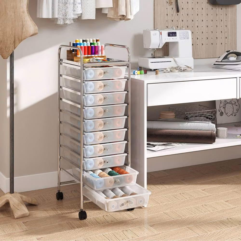 Gymax Silver Metal Art and Craft Organizer Rolling Utility Cart with 10 Drawers – 3