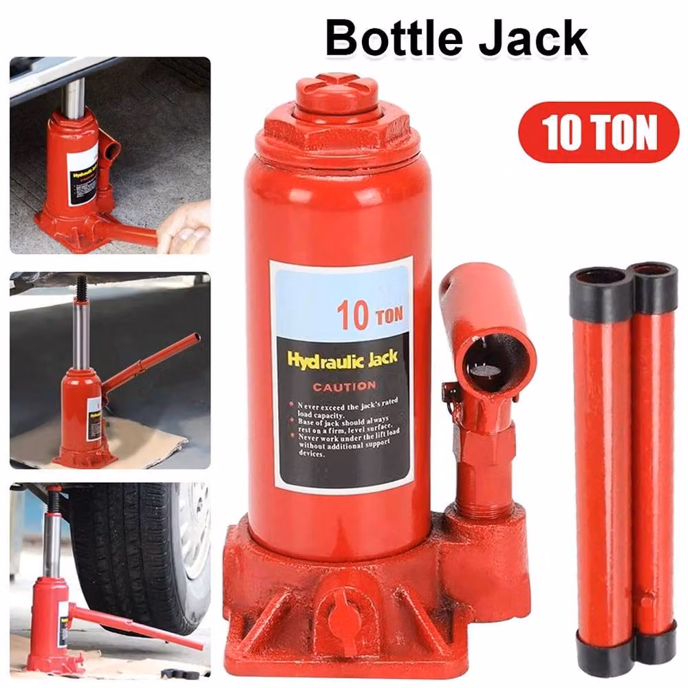 NESTLUNE 10 Ton Hydraulic Bottle Jack Lifting Ram in Red, W/D/H: 1000 x 52 x 52 cm – 2